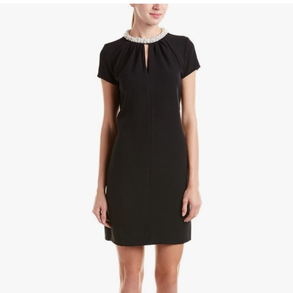 Donna Ricco New York Classic Black Sheath Dress with Pearl Neckline Size 2